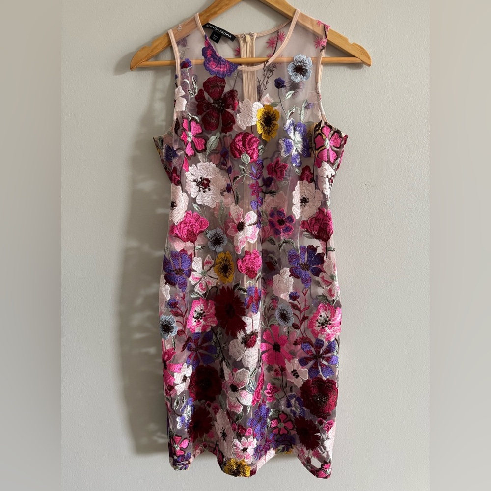 Boston Proper Floral Embroidered Sheath Dress - Pink Multi sz 0